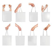 Realistic Hand With Bag Mockup Icon Set vector