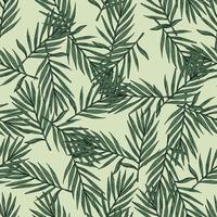 Palm leaves seamless pattern. Tropical branch in engraving style. vector