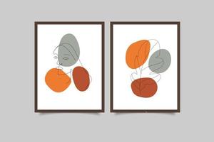 mid century abstract line art face and botanical collection vector