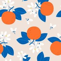 Tangerine seamless pattern with flowers and leaves vector