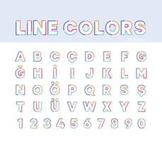 Abstract creative alphabet, colorful linear alphabet set. Modern alphabet lines with new pop art colors. Font number template. Set thin line clean style to design. vector