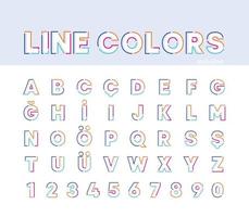 Abstract creative alphabet, colorful linear alphabet set. Modern alphabet lines with new pop art colors. Font number template. Set thin line clean style to design. vector