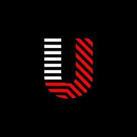Abstract Letter U Line. Transition color linear logo. Linear modern lettering lines. Font alphabet template. Set logo thin line clean style, black background. vector