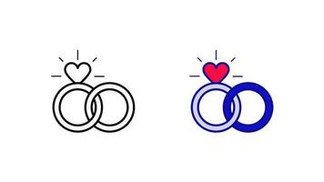 Modern heart ring icon set. Gold ring icon from modern wedding icons. Linear and colored icon ready template. Download the simple linear wedding gold vector. white background. vector