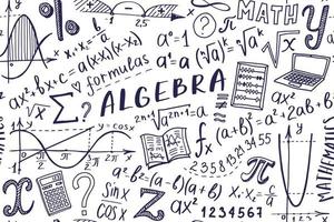 Maths symbols icon set. Algebra or mathematics subject doodle design. Education and study concept. Back to school background for notebook, not pad, sketchbook. Hand drawn illustration. vector