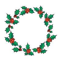 Christmas holly berry wreath doodle vector