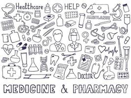 Medicine icon set. Vector eps. doodle illustrations.