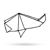 Origami doodle simple whale icon. vector