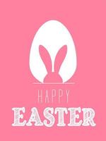 Happy Easter card or poster with cute egg and bunny ears silhouette on pastel background. Simple minimalistic design. Vector