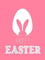 Happy Easter card or poster with cute egg and bunny ears silhouette on pastel background. Simple minimalistic design. Vector