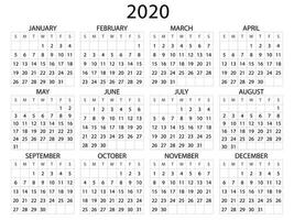 Simple calendar Layout for 2020. Vector