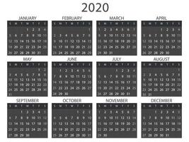 Simple calendar Layout for 2020. Vector