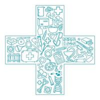 conjunto de iconos de medicina. pasos vectoriales ilustraciones de garabatos. vector