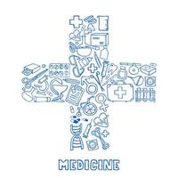 conjunto de iconos de medicina. pasos vectoriales ilustraciones de garabatos. vector