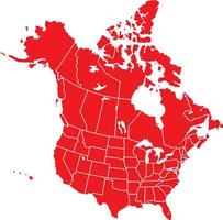 Red colored North America outline map. Political north american map. Vector illustration