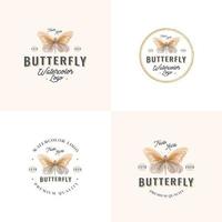 Butterfly watercolor vintage badge logo collection vector