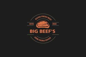 Big beef steak house logo retro label design vector