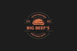 Big beef steak house logo retro label design vector