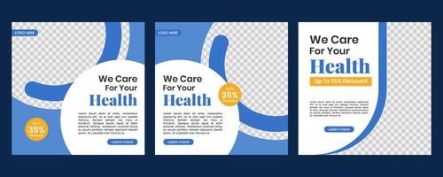 Set social media medical post design template vector