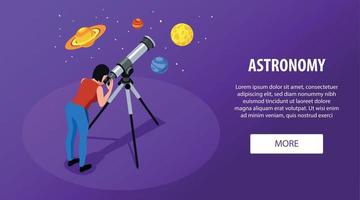 banner horizontal isométrico de astronomía vector