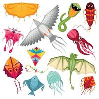 Wind Kites Colored Set vector