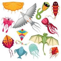 Wind Kites Colored Set vector