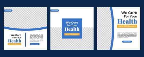 Set social media medical post design template vector