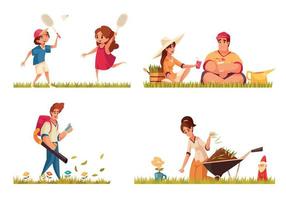 Lawn Cartoon Compositions Set vector