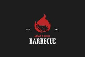 Big beef steak house logo retro label design vector