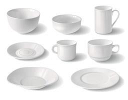 Cups And Plates Realistic Set vector