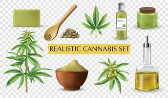 Realistic Cannabis Transparent Icon Set vector