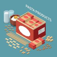 Macaroni Pasta Production Colored Isometric Concept vector