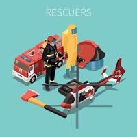 Rescuers Isometric Background vector