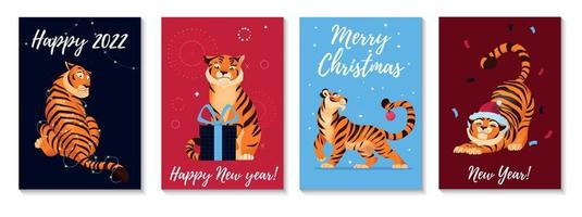 conjunto de carteles de tigre de navidad vector