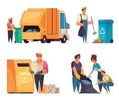 Garbage Cartoon Compositions Set vector