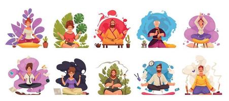 composiciones de dibujos animados de yoga de meditación vector