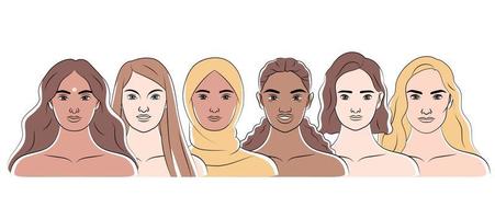 caras de mujeres de diferentes razas vector
