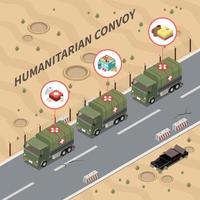 fondo isométrico del convoy humanitario vector