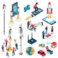 Internet 5G Technology Isometric Set vector