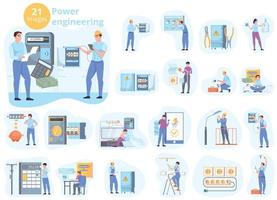 Power Engineering Flat Set vector