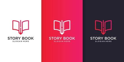 Story book logo template with cool and modern line art concept Premium Vector