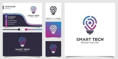 Smart tech logo with fresh gradient line art style and business card design Premium Vector