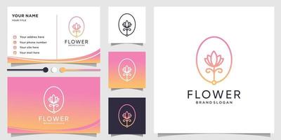 logotipo de flor con estilo de arte de línea de degradado de belleza y diseño de tarjeta de visita vector premium