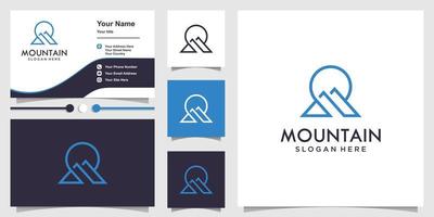 Mountain logo with modern line art style and business card design Premium Vector
