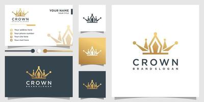 Crown logo with golden gradient style and business card design Premium Vector