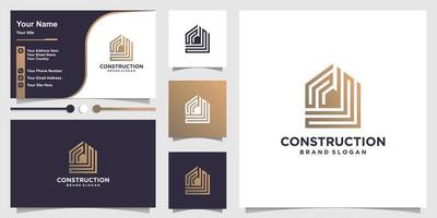 Logo construction with modern line art style and business card design template Premium Vector
