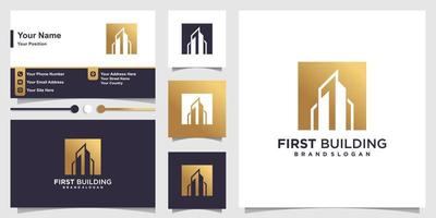 Building logo with letter elements inside concept and business card design template Premium Vector