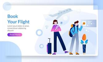 Book flight concepts, travel destinations, online bookings, vacation trips around the world. landing page template for banner, flyer, ui, web, mobile app, poster vector