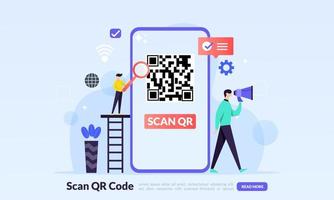 QR code concept, A mobile phone with a scanner reads the qr code on computer for online shopping and payment, flat icon,suitable for web landing page, banner, vector template