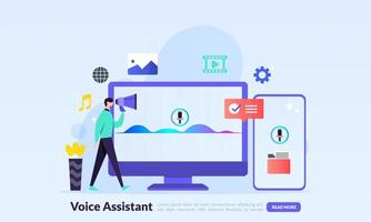 Voice Assistant concept, computer screen with sound wave intelligent technologies,technology for personal identity recognition and access authentication, flat icon,suitable for web landing page vector